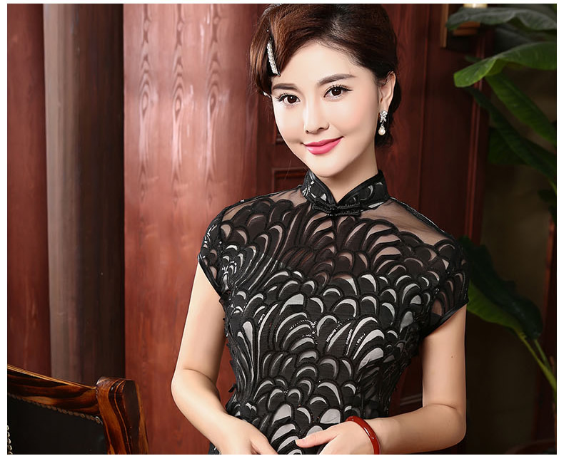 Marvelous Modern Black Cheongsam Qipao Dress - Long - Qipao Cheongsam ...