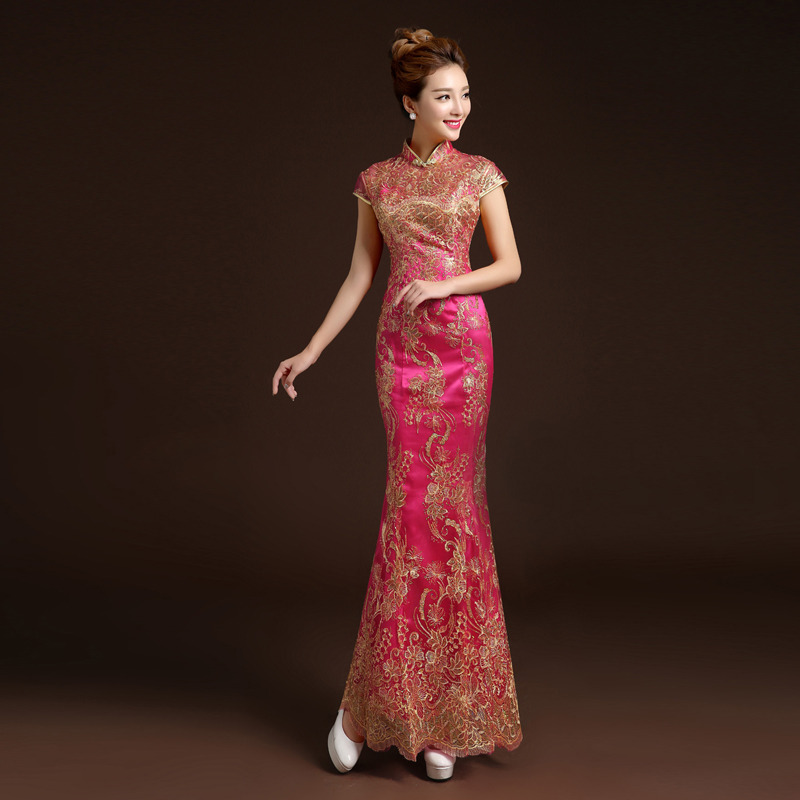 Exceptional Embroidery Qipao Cheongsam Fishtail Dress - Red - Qipao ...