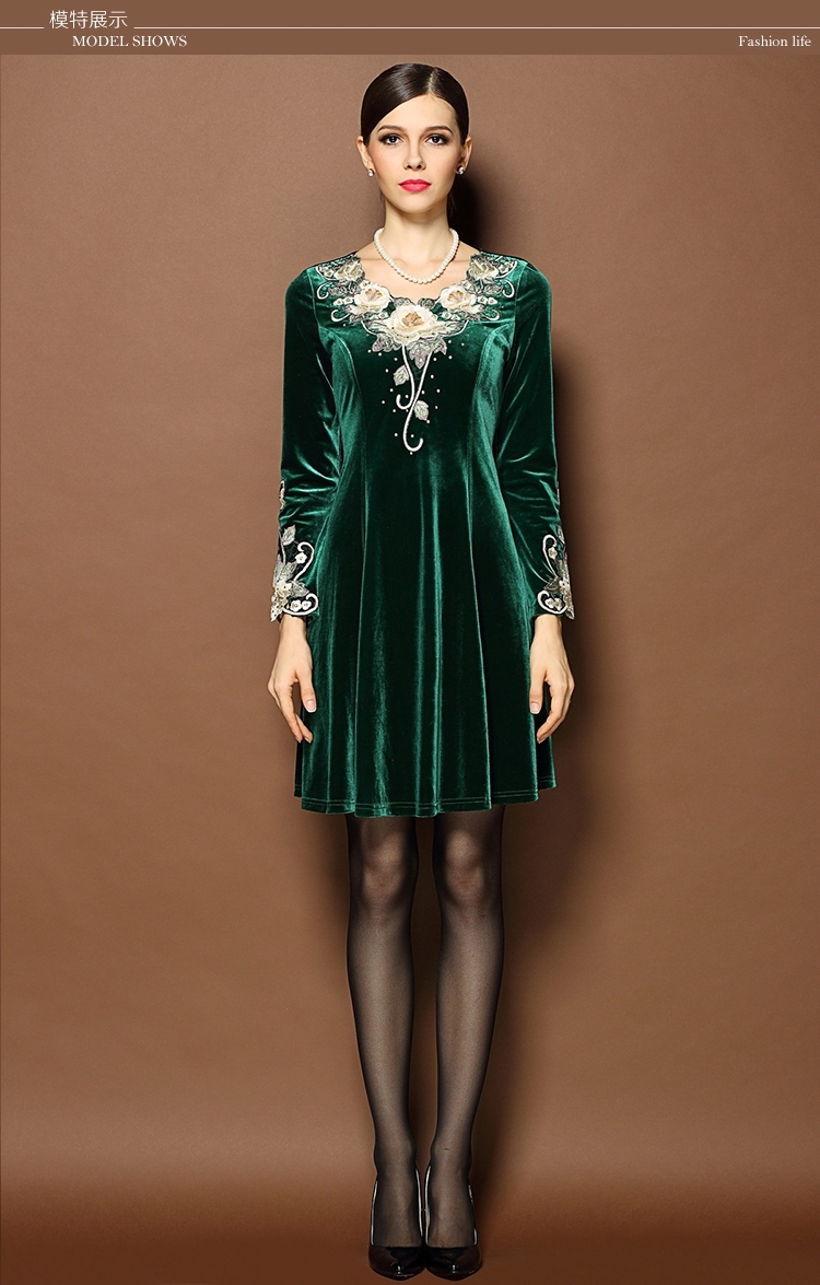 Breathtaking Embroidery Green Velvet Mandarin Style Dress - Qipao ...