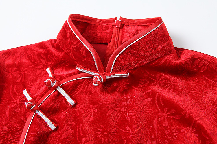 Outstanding Modern Red Velvet Short Qipao Cheongsam Dress - Qipao ...