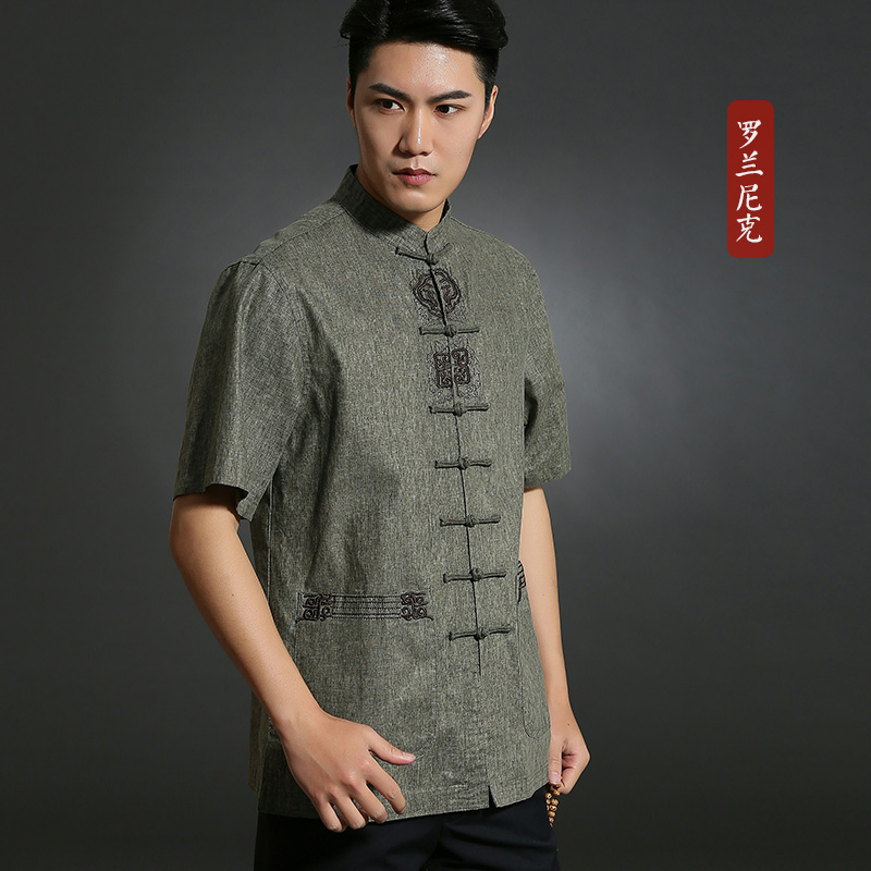 Attracting Embroidery Frog Button Linen Shirt - Green - Chinese Shirts ...