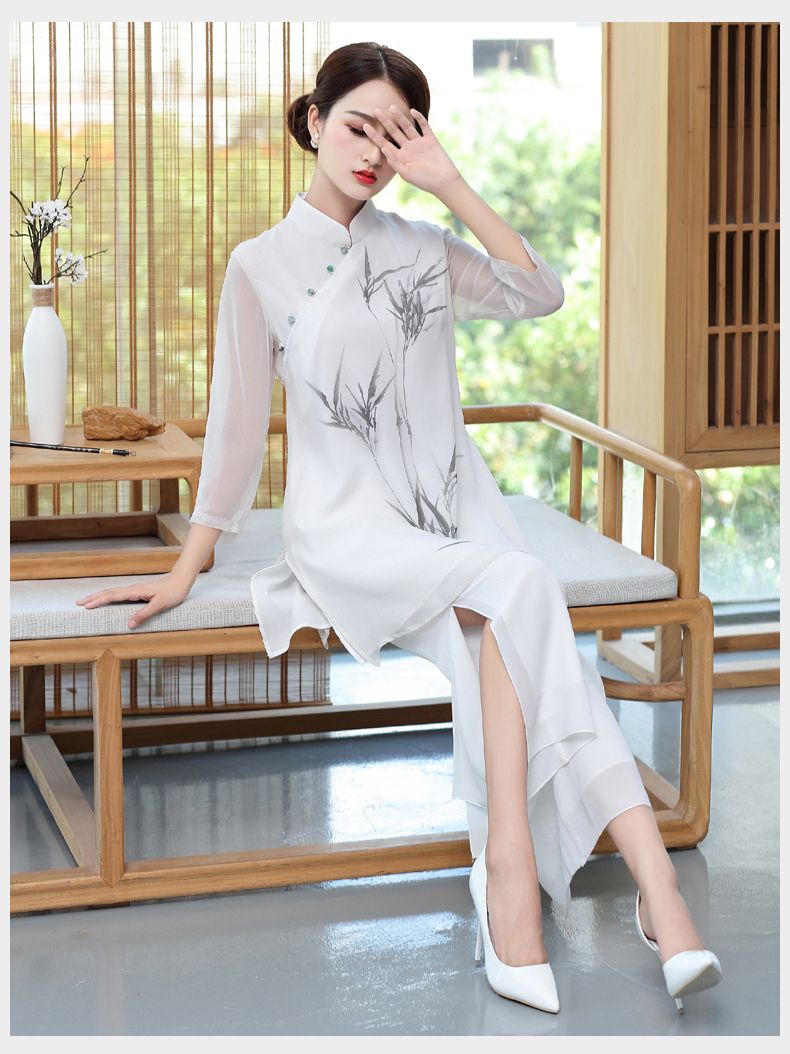 Nice Bamboo Ink Print Silk Qipao Cheongsam Blouse - Chinese Shirts ...