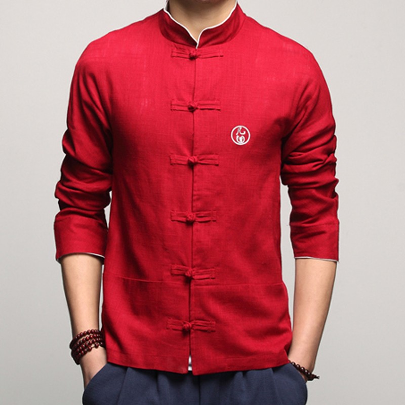 Handsome Linen Frog Button Chinese Shirt - Claret - Chinese Shirts ...
