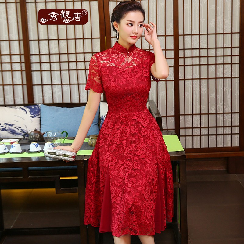 Red Lace Attractive Qipao Cheongsam Chinese Dress - Qipao Cheongsam ...