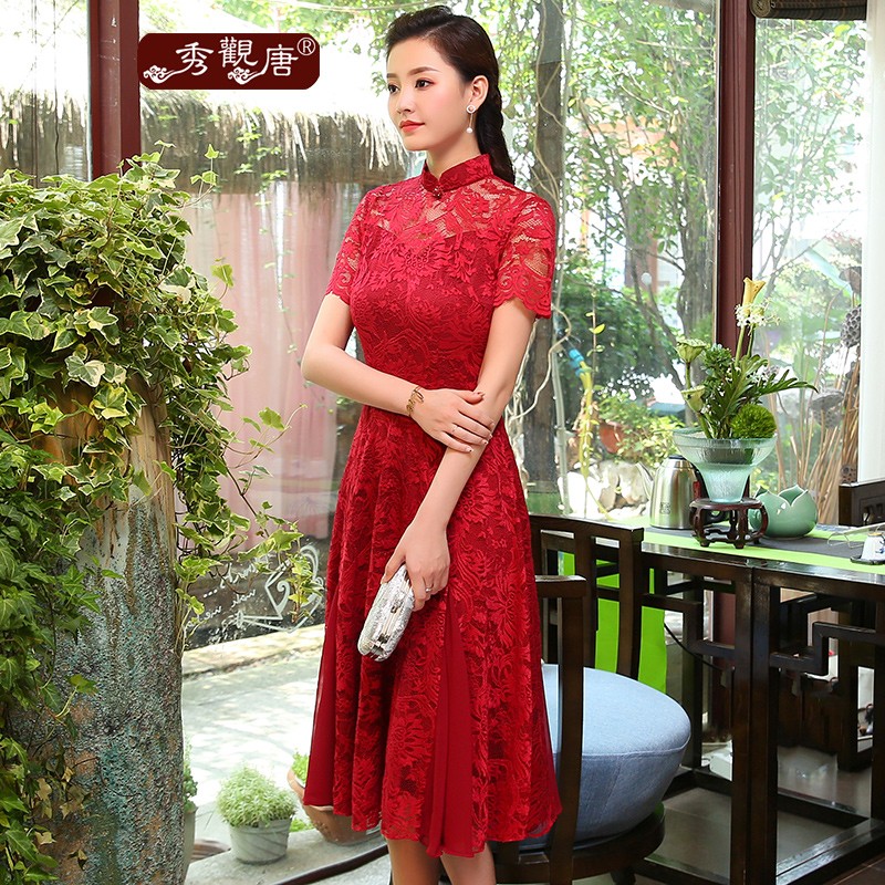 Red Lace Attractive Qipao Cheongsam Chinese Dress - Qipao Cheongsam ...