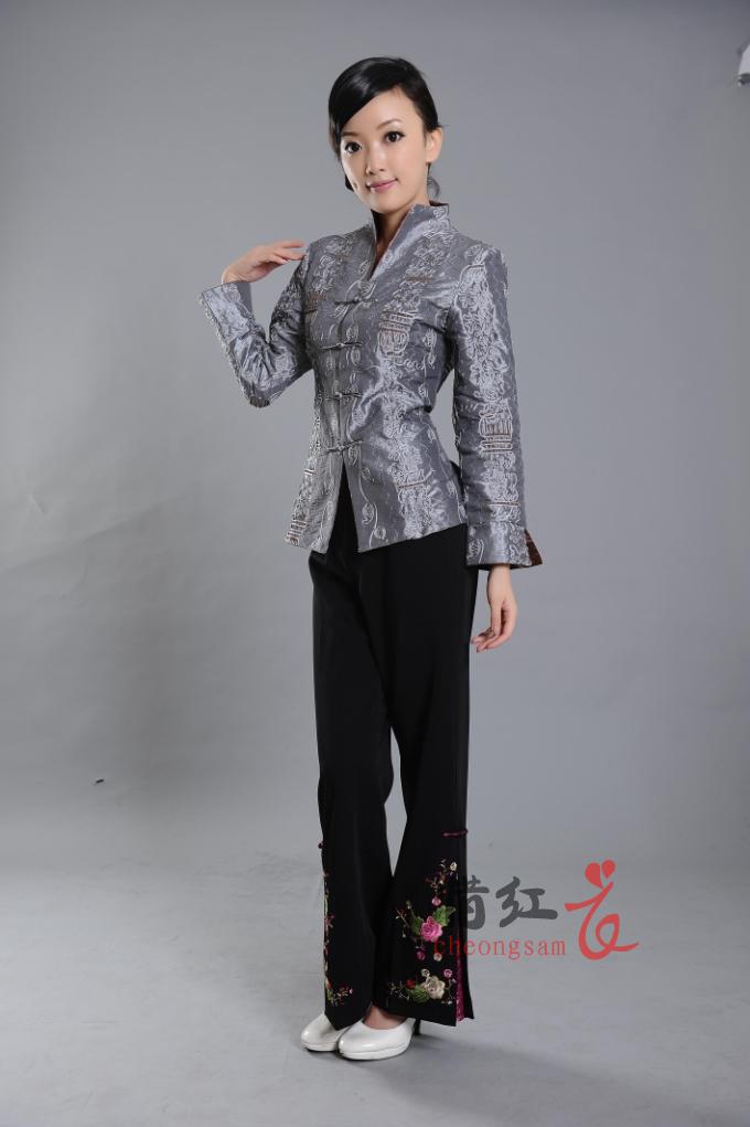Super Fit Open Neck Frog Button Jacket - Silver - Chinese Jackets ...