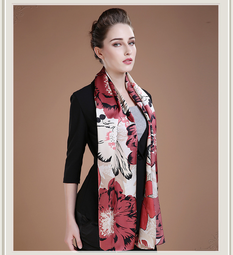 68.9x19.7inch - 175x50cm Silk Scarf - Floral Pattern F - Women