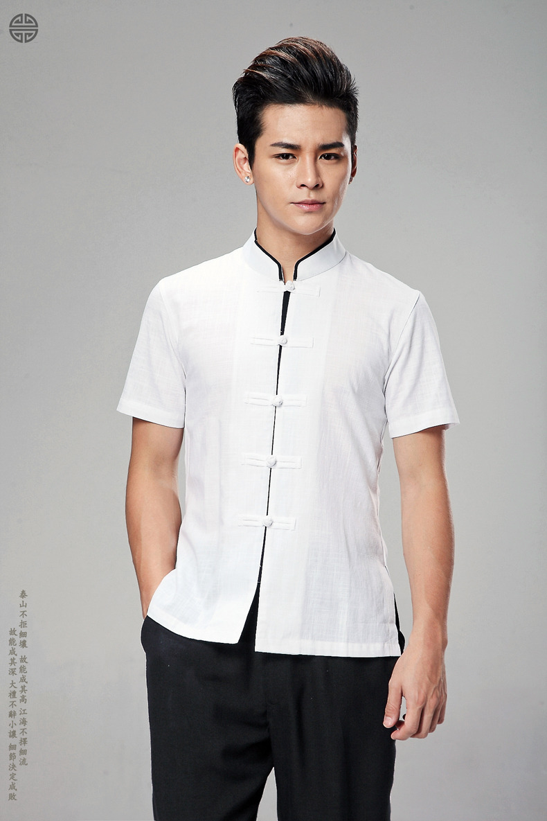 Handsome Frog Button Cotton Chinese Tang Shirt - White - Chinese Shirts ...