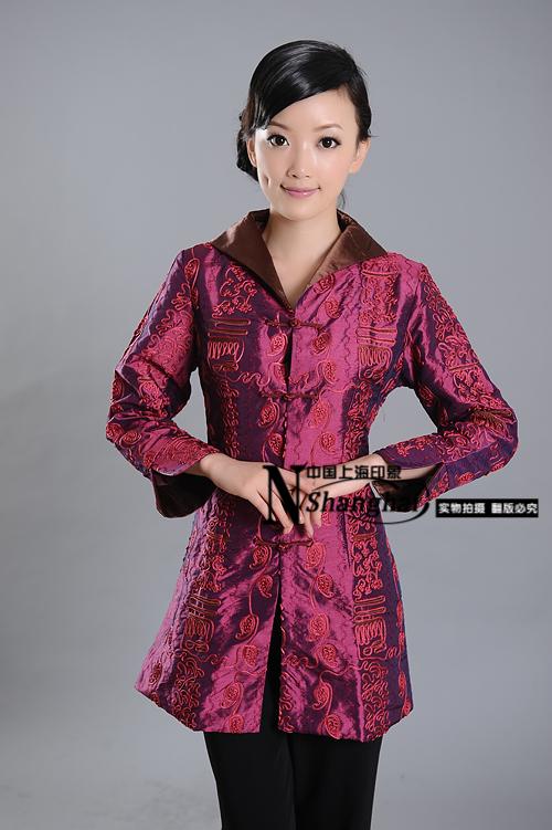 Mandarin Style Elegant Purple Long Jacket - Chinese Jackets & Coats - Women