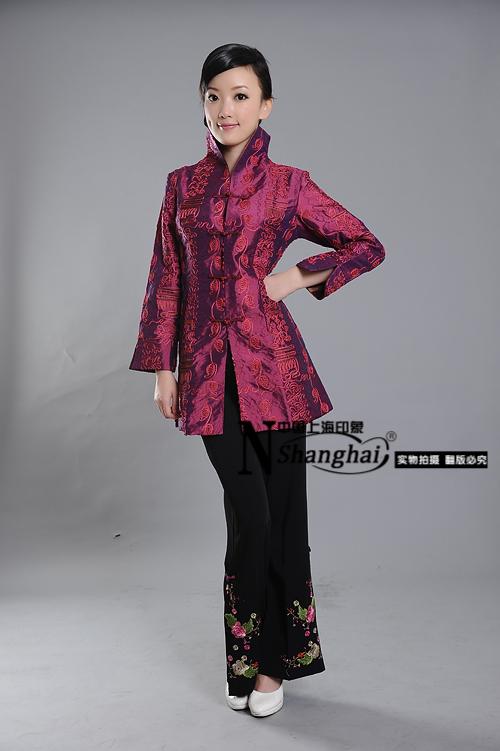 Mandarin Style Elegant Purple Long Jacket - Chinese Jackets & Coats - Women