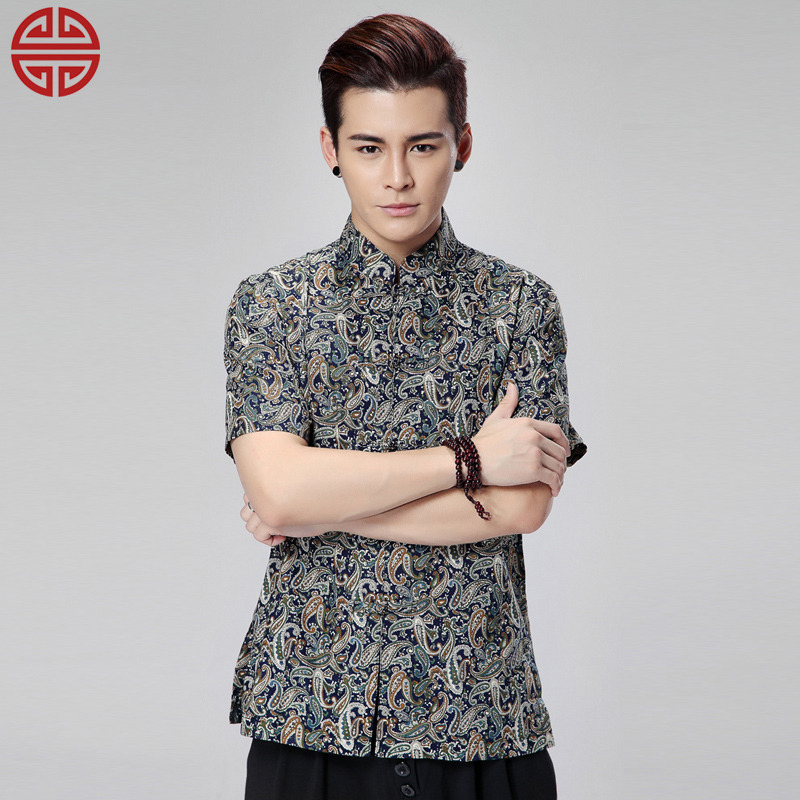 Delightful Paisley Pattern Frog Button Chinese Tang Shirt - Chinese ...