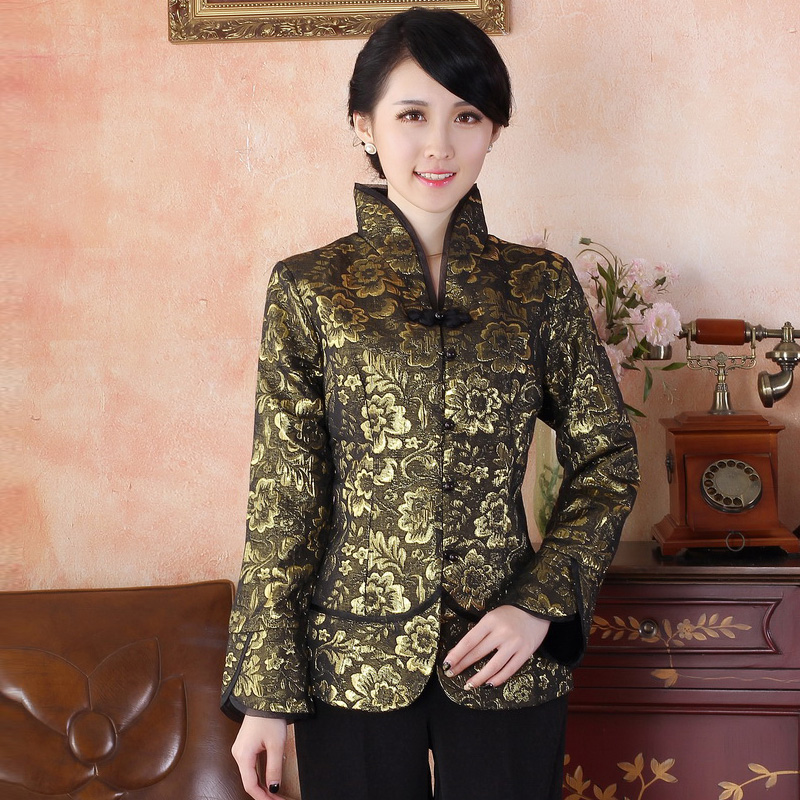 Elegant Modern Open Neck Chinese Tang Jacket - Gold - Chinese Jackets ...