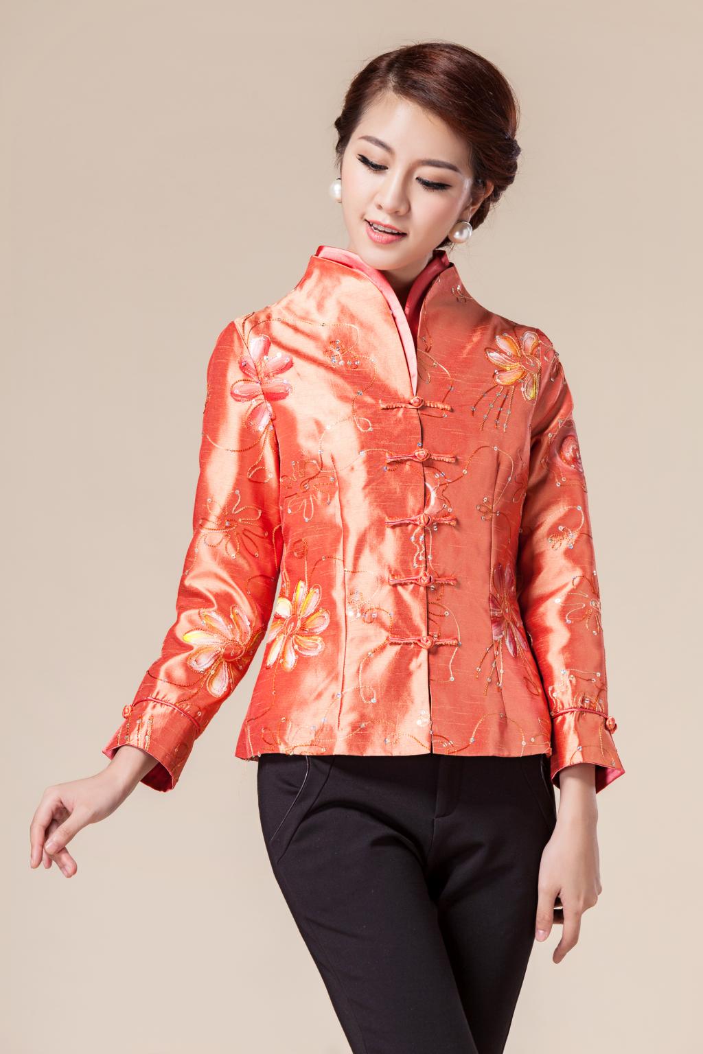 Lovely Modern Frog Button Short Jacket - Orange - Chinese Jackets ...