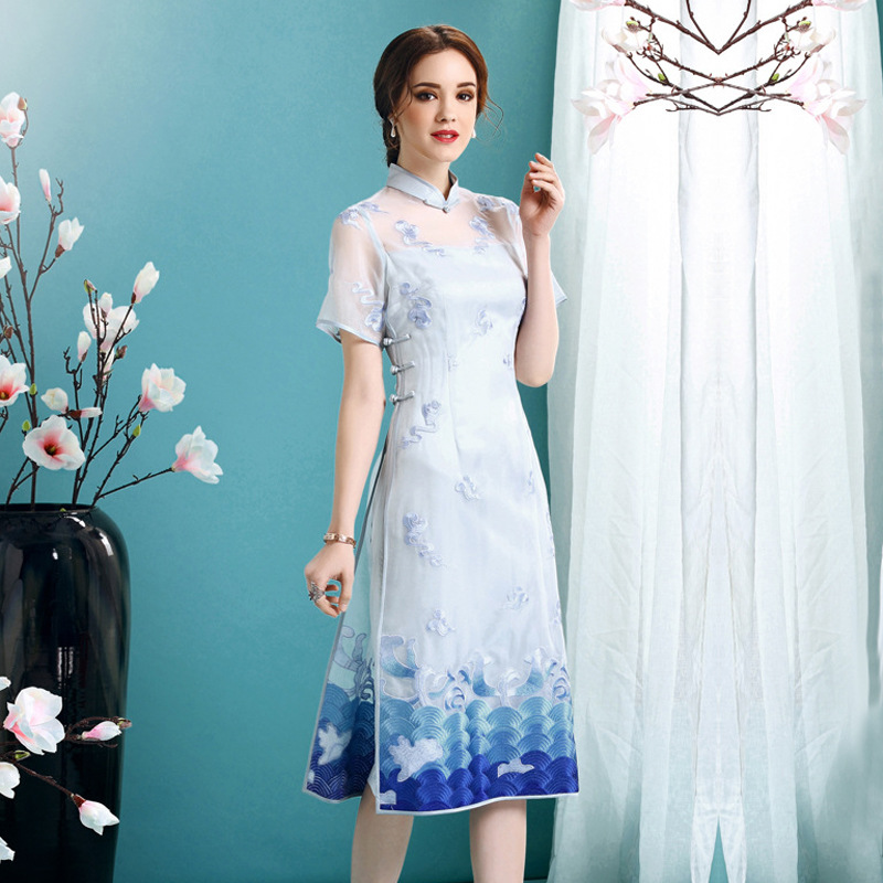 Pleasant Embroidery Silk Qipao Cheongsam Dress - Qipao Cheongsam ...