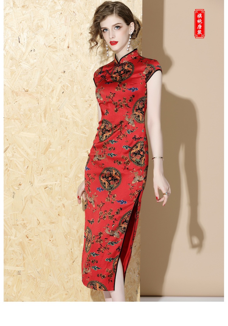 Qipao Cheongsam Chinese Dress Oriental Print - Claret - Qipao Cheongsam ...