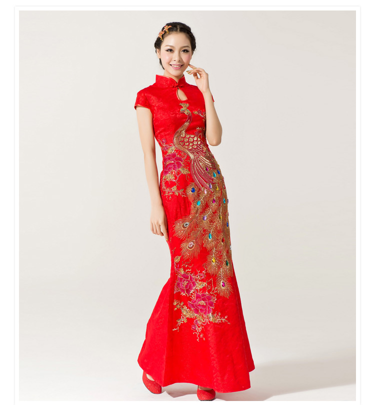 Peacock Embroidery Long Cheongsam Wedding Dress - Qipao Cheongsam ...