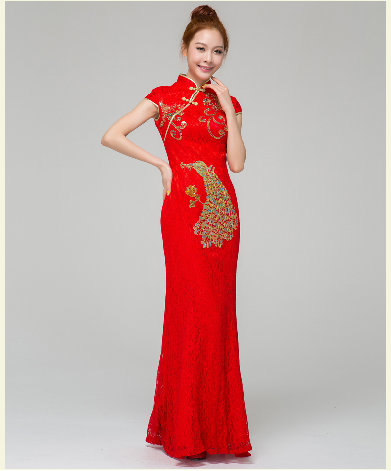 Ostentatious Phoenix Embroidery Red Lace Cheongsam Gown - Qipao ...