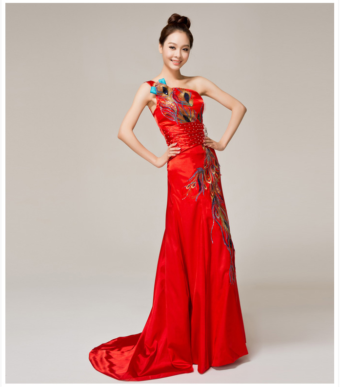 One Shoulder Red Cheongsam Wedding Dress - Qipao Cheongsam & Dresses ...