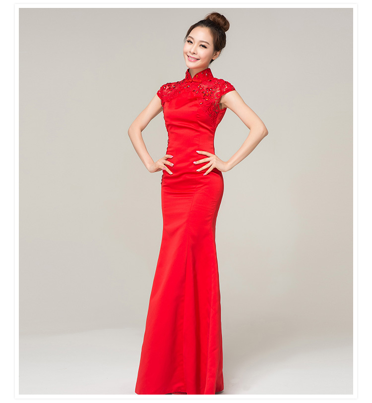 Spectacular Lace Shoulder Red Cheongsam Gown - Qipao Cheongsam ...