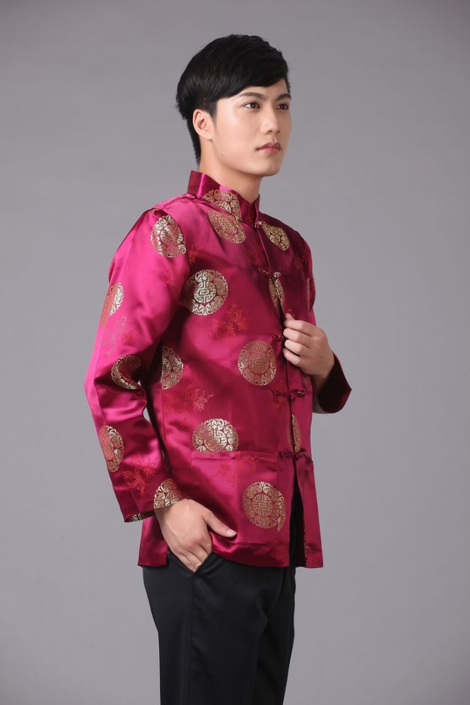 Handsome Brocade Frog Button Tang Jacket - Claret - Chinese Jackets ...