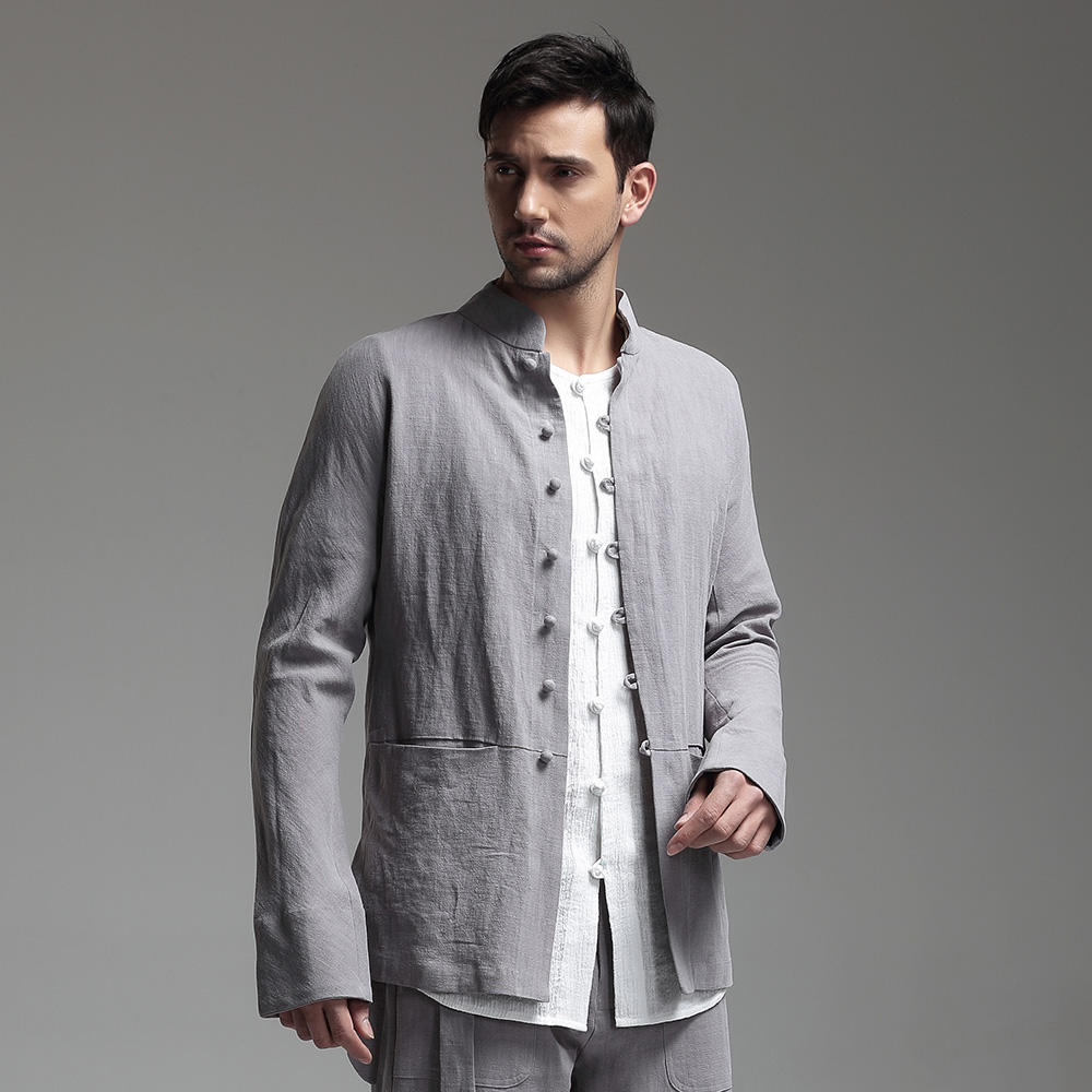 Excellent Frog Button Flax Chinese Jacket - Gray - Chinese Jackets ...