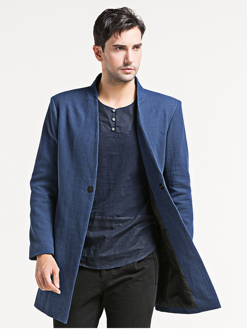 Impressive Stand-up Collar Open Neck Jacket - Blue - Chinese Jackets ...