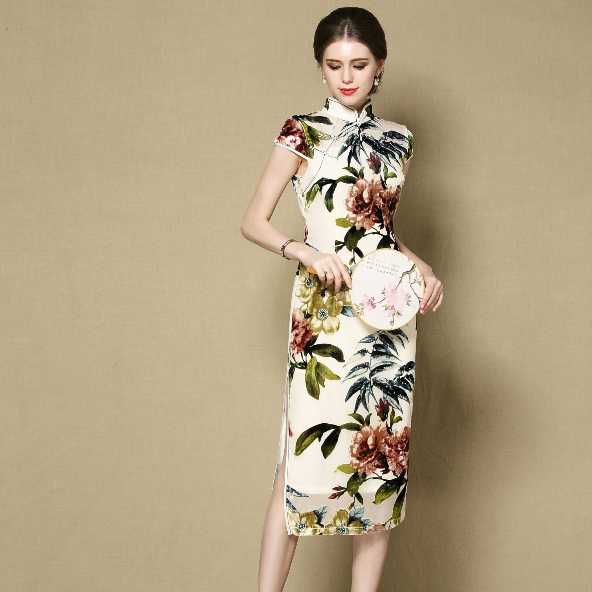 Winsome Floral Print Cap Sleeve Cheongsam Qipao Dress - Qipao Cheongsam ...
