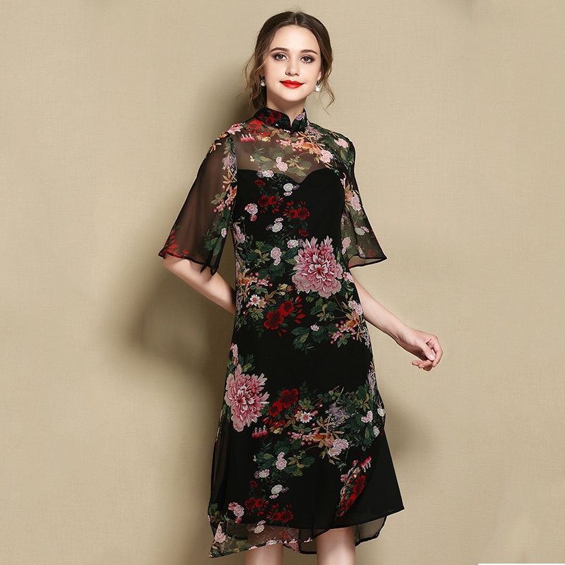 Resplendent Peony Flowers Silk Qipao Cheongsam Dress - Qipao Cheongsam ...