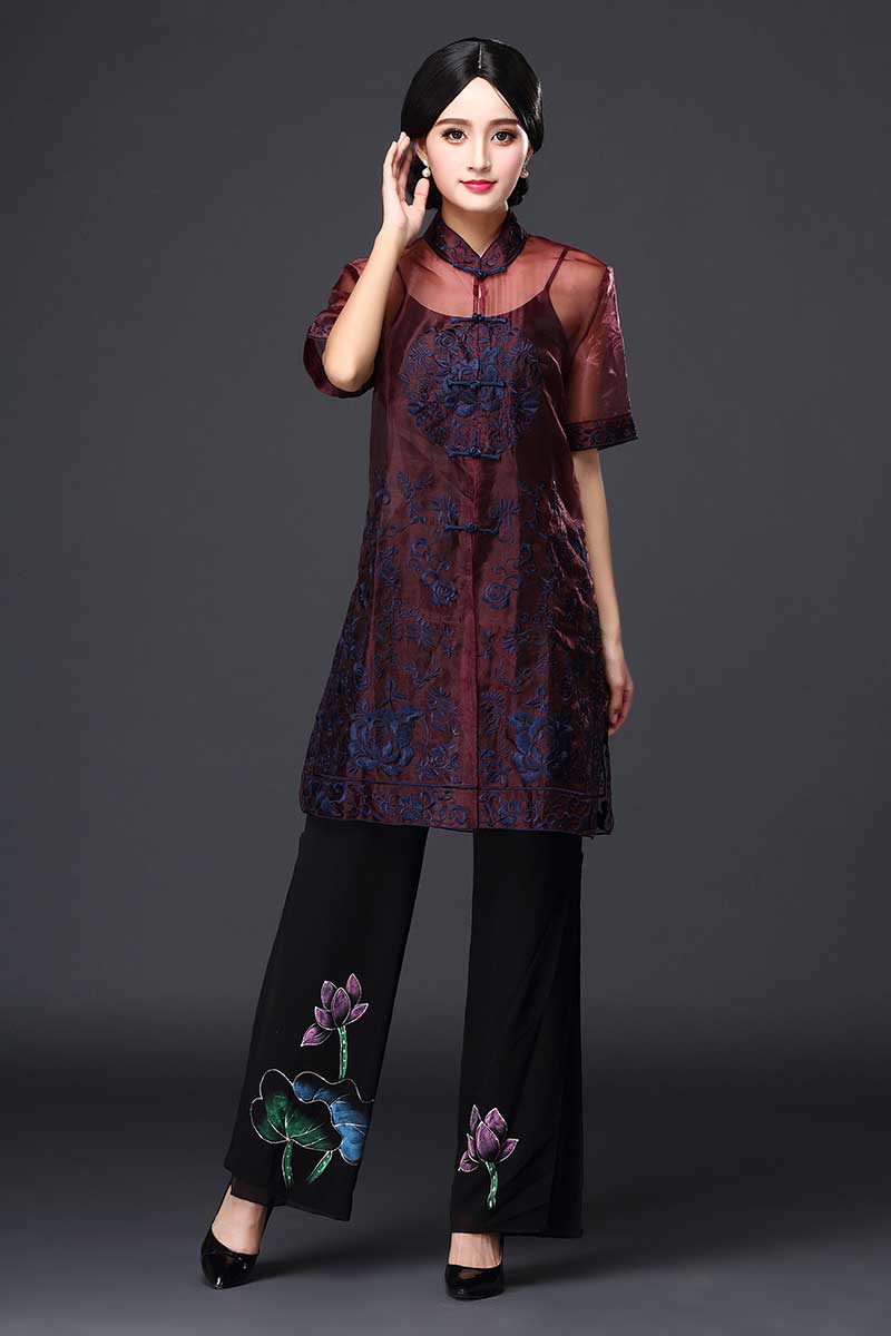 Fetching Embroidery Organza Chinese Blouse - Purple - Chinese Shirts ...