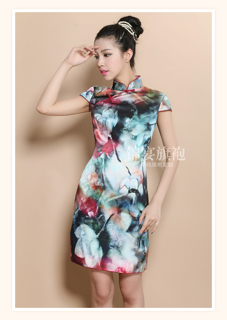 Custom Made Lotus Fantasy Silk Cheongsam Qipao Dress - Qipao Cheongsam ...