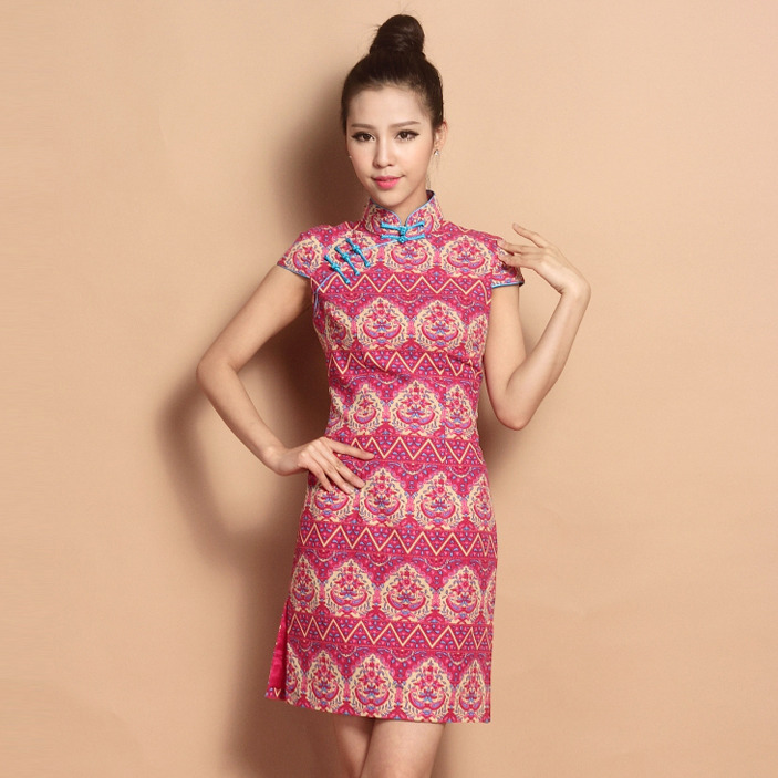 Custom Made Nice Totem Flax Short Cheongsam Qipao Dress - Qipao ...