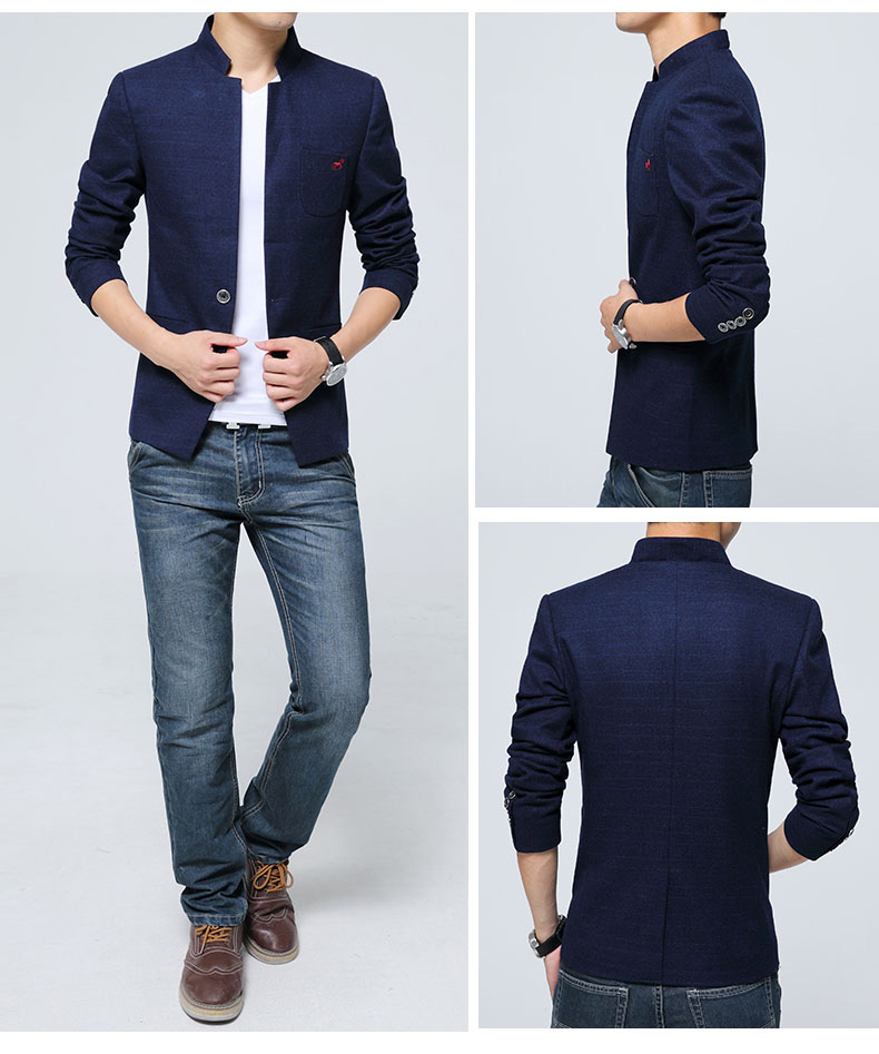 Attractive Stand-up Collar One Button Jacket - Dark Blue - Chinese ...