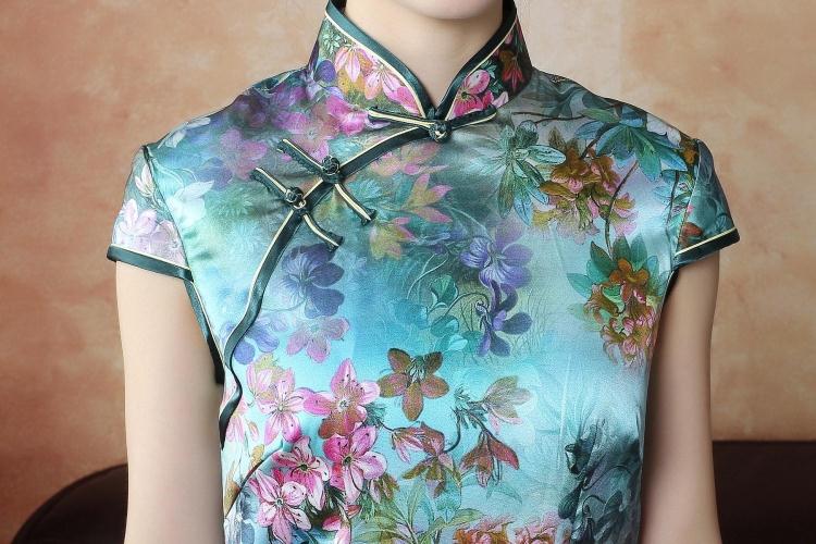 Resplendent Flowers Print Silk Cheongsam Qipao Dress - Qipao Cheongsam ...