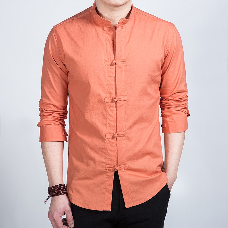 Fantastic Frog Button Stand-up Collar Shirt - Orange - Chinese Shirts ...