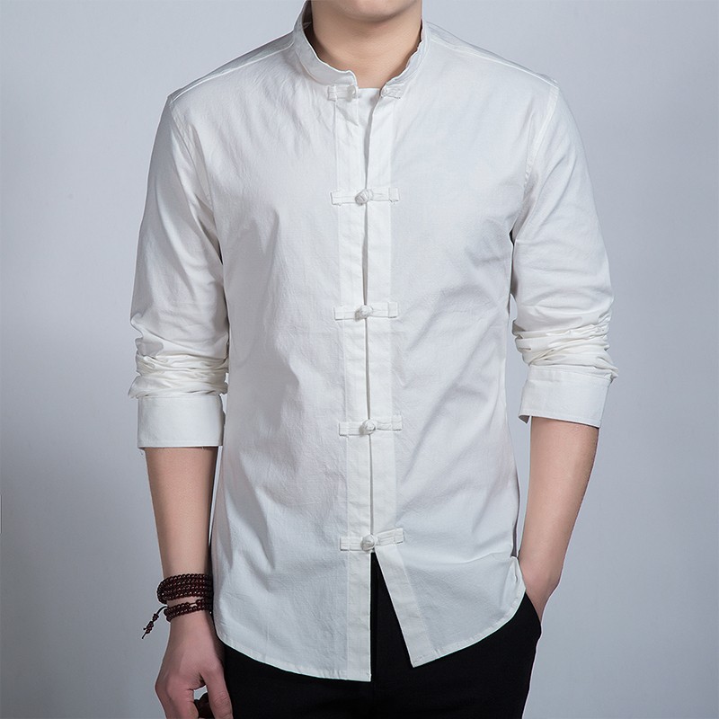 Fantastic Frog Button Stand-up Collar Shirt - White - Chinese Shirts ...