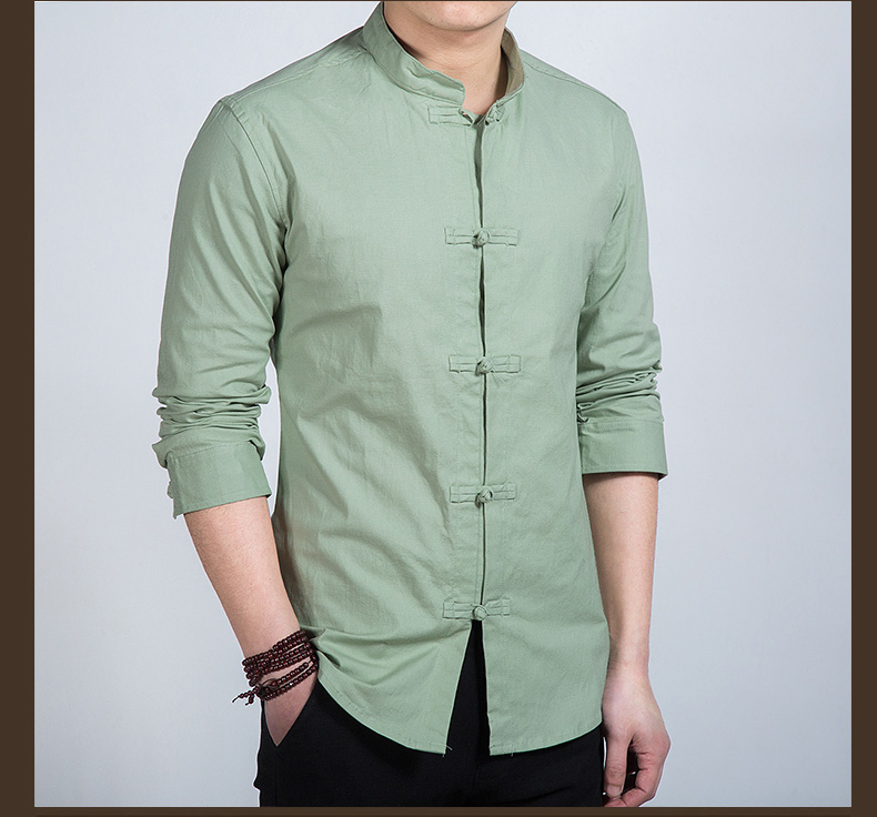 Fantastic Frog Button Stand-up Collar Shirt - Green - Chinese Shirts ...