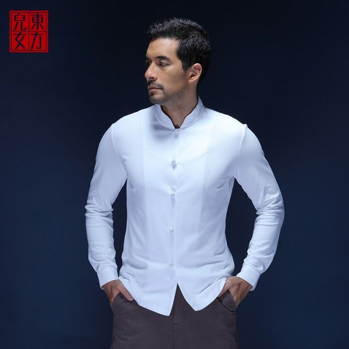 Attracting Frog Button Modern Chinese Shirt - White