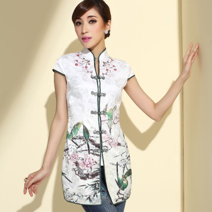 Attractive Blossom Flowers Cheongsam Style Blouse 