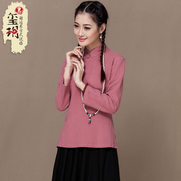 Lovely Cotton Flax Qipao Cheongsam Style Shirt - Pink