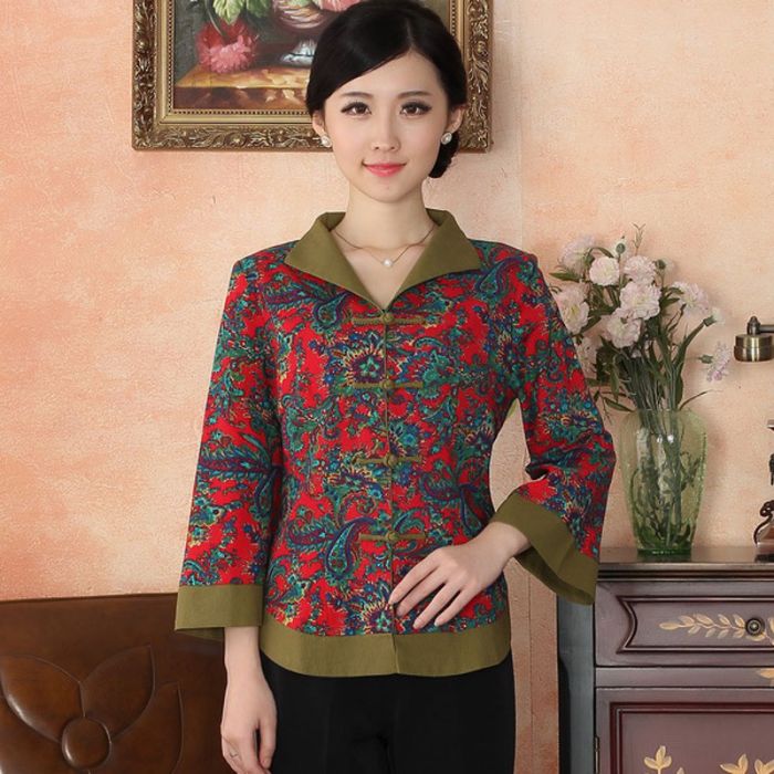 Desirable Paisley Pattern Chinese Tang Jacket - Red