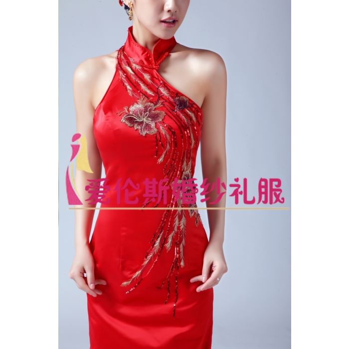 Remarkable Modern Sleeveless Red Long Cheongsam Dress