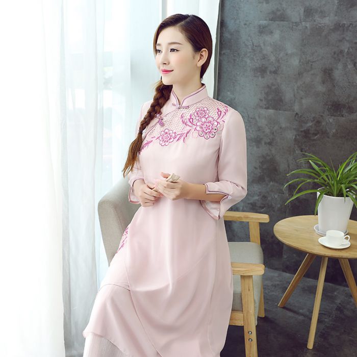 Appealing Multi Layers Cheongsam Qipao Dress - Pink