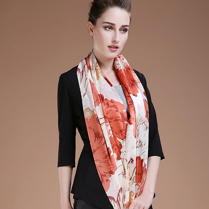 68.9x19.7inch - 175x50cm Silk Scarf - Floral Pattern D