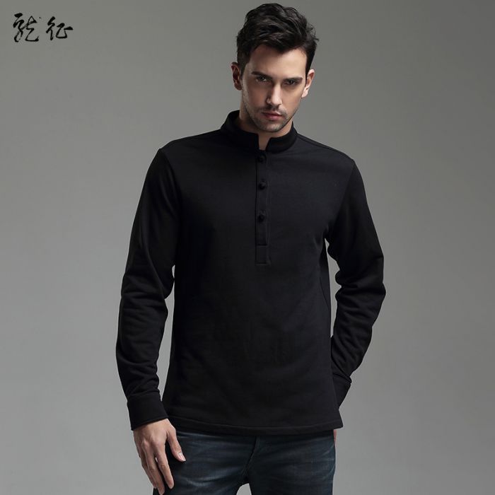 Impressive Frog Button Cotton Pullover - Black