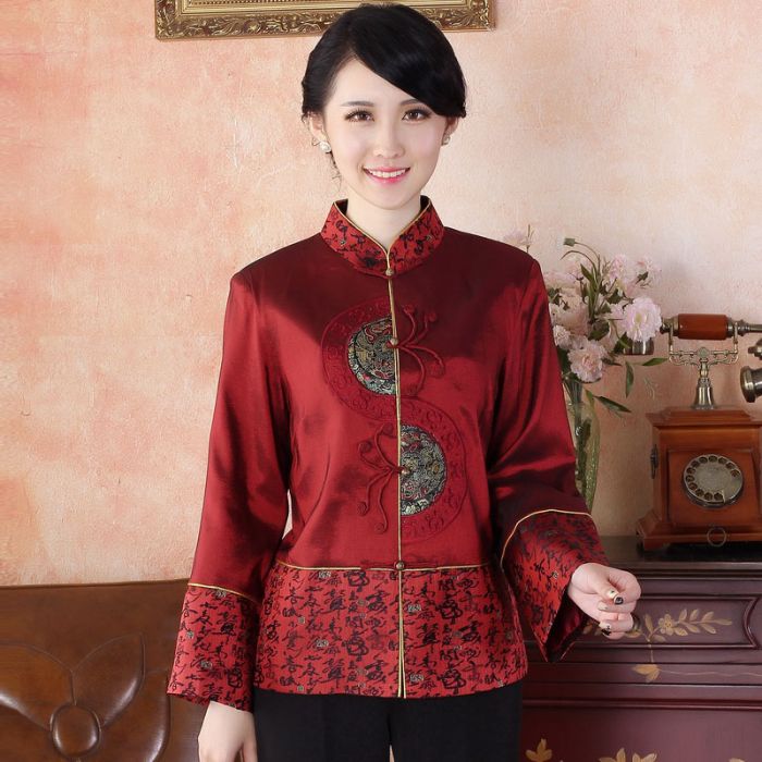 Fantastic Traditional Chinese Tang Jacket - Dark Red