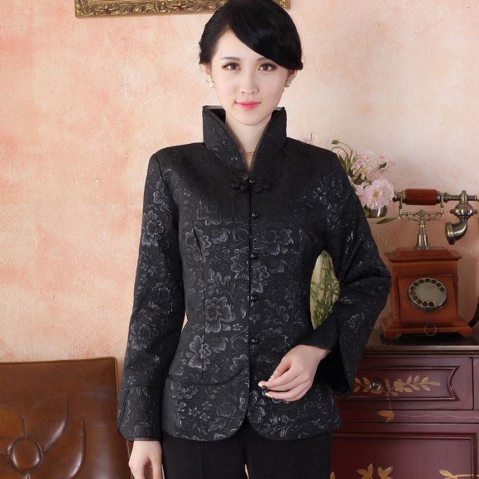 Elegant Modern Open Neck Chinese Tang Jacket - Black