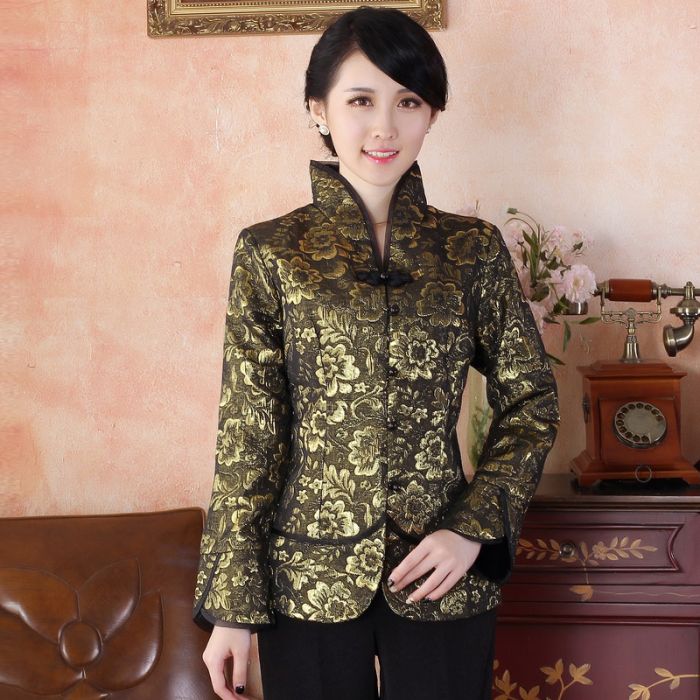 Elegant Modern Open Neck Chinese Tang Jacket - Gold