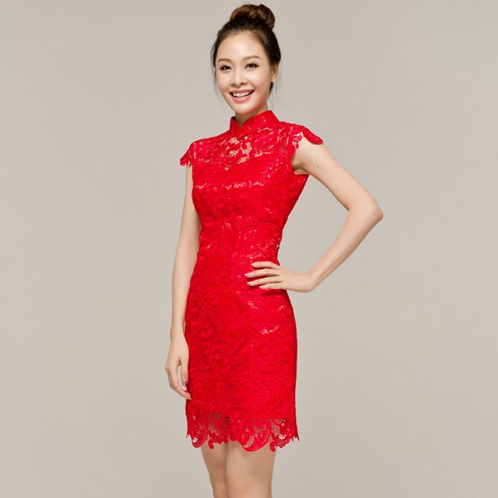 red lace chinese dress