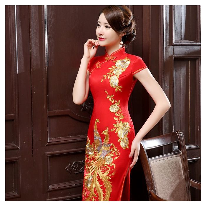 Red Qipao Dress with Mandarin Collar